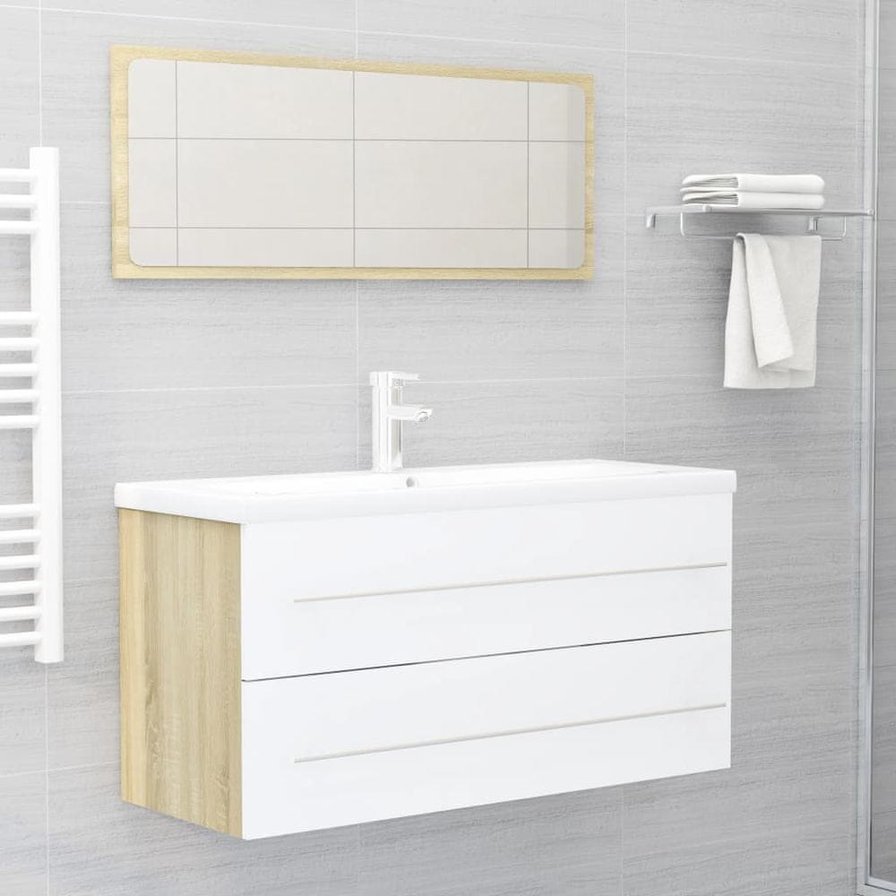 Vidaxl 2-dielny set kúpeľňového nábytku biela a dubová drevotrieska